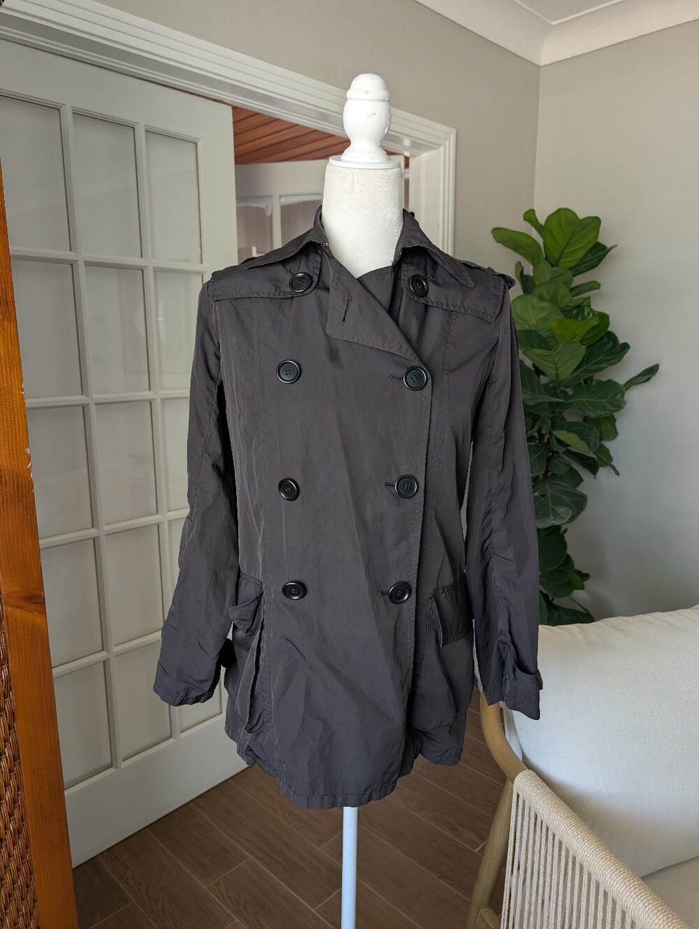 Y2K Vintage Double-Breasted Black Trench Coat Shell XS